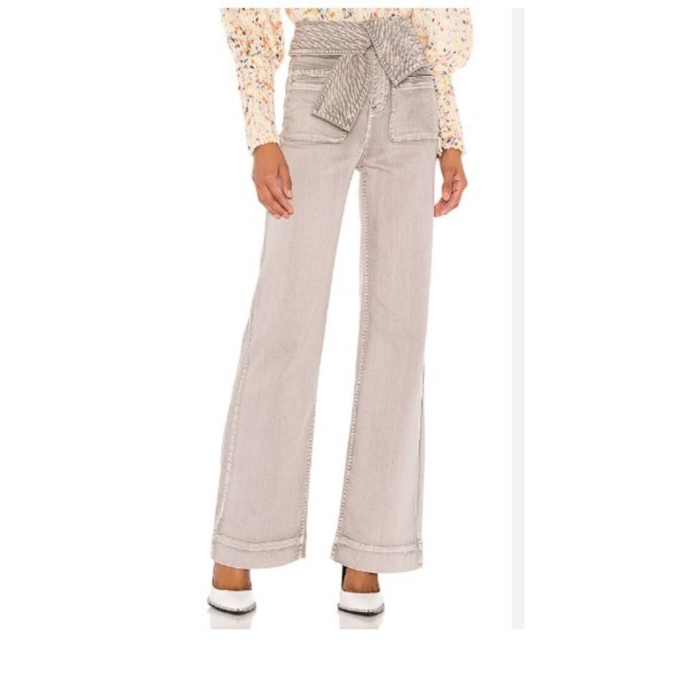 Ulla Johnson Wade Jeans Womens 10 Ash Grey Tie Waist Wide Leg Acid Wash